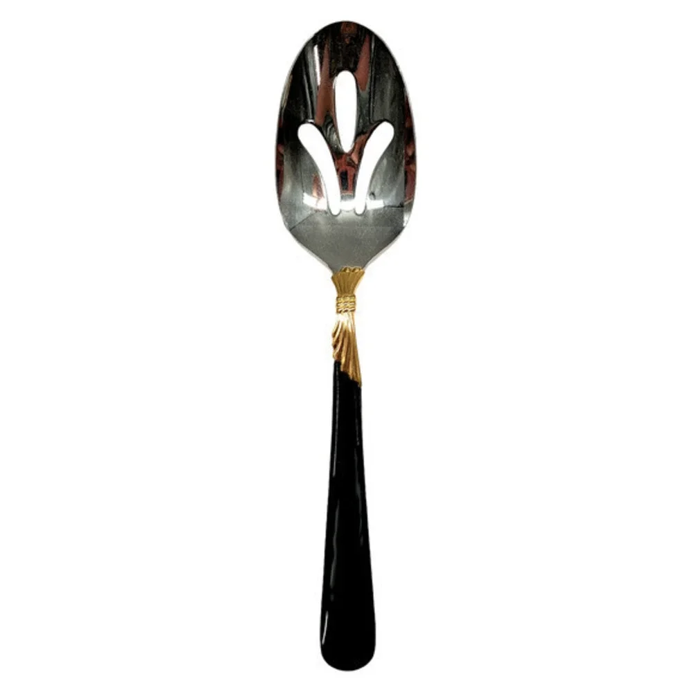 Yamazaki 18/8 Stainless LINDI Black Handle GOLD Accent Vintage Slotted Spoon 2-2